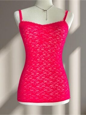 Women’s Lace Camisole Tank Top in Hot Pink